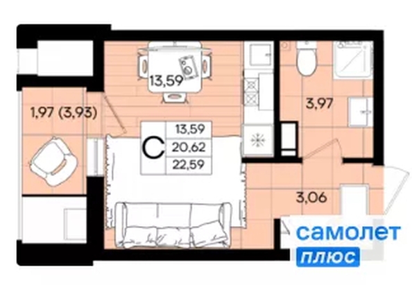 
  Продается студия 22.6 м², в ЖК Народные Кварталы, литер 1. Фото 21.