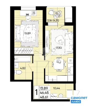 
  Продается 1-комн. квартира 48.6 м², в ЖК Народные Кварталы, литер 1. Фото 21.