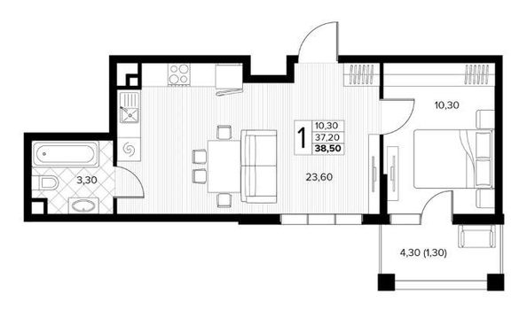 
  Продается 1-комн. квартира 38.5 м², в ЖК Кипарис, литер 6. Фото 3.