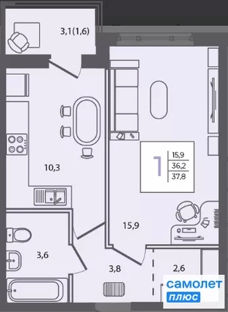 
  Продается 1-комн. квартира 37.8 м², в . Фото 13.