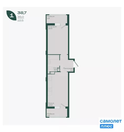 
  Продается 1-комн. квартира 38.7 м², в ЖК Ботаника, литер 1.1. Фото 14.