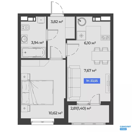 
  Продается 1-комн. квартира 33.55 м², в ЖК Соловей, литера 1. Фото 13.