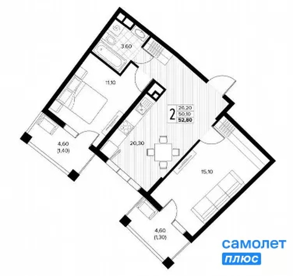 
  Продается 2-комн. квартира 52.8 м², в ЖК Кипарис, 6 литер. Фото 17.