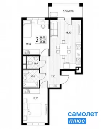 
  Продается 2-комн. квартира 54.7 м², в ЖК Кипарис, 6 литер. Фото 17.