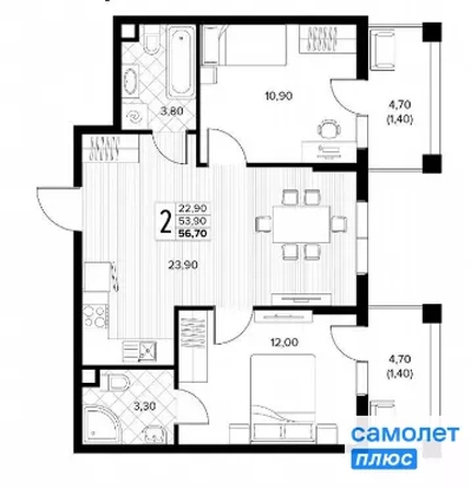 
  Продается 2-комн. квартира 56.7 м², в ЖК Кипарис, 6 литер. Фото 17.