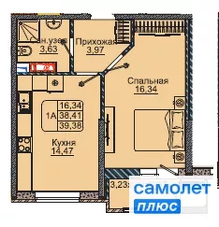 
  Продается 1-комн. квартира 39.4 м², в ЖК Парковый, литер 1. Фото 7.