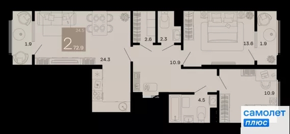 
  Продается 2-комн. квартира 72.9 м², в ЖК Хозяин морей, литер 1. Фото 23.