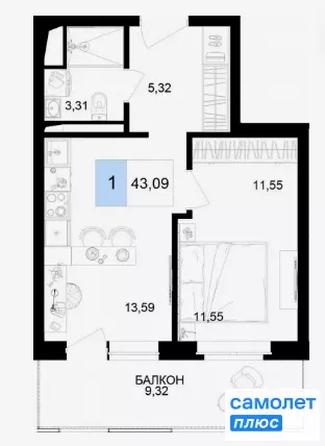 
  Продается апартамент 43 м², в ЖК Корсаков, корпус 3. Фото 18.