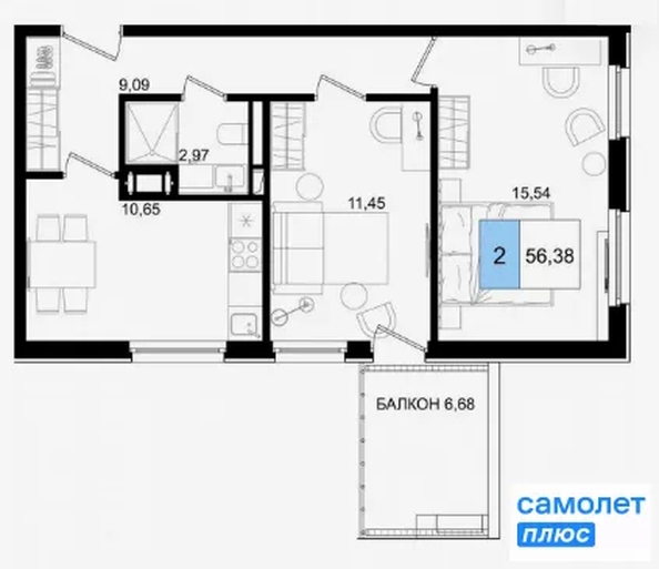 
  Продается апартамент 56 м², в ЖК Корсаков, корпус 3. Фото 18.