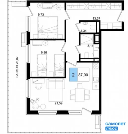 
  Продается апартамент 88 м², в ЖК Корсаков, корпус 3. Фото 18.
