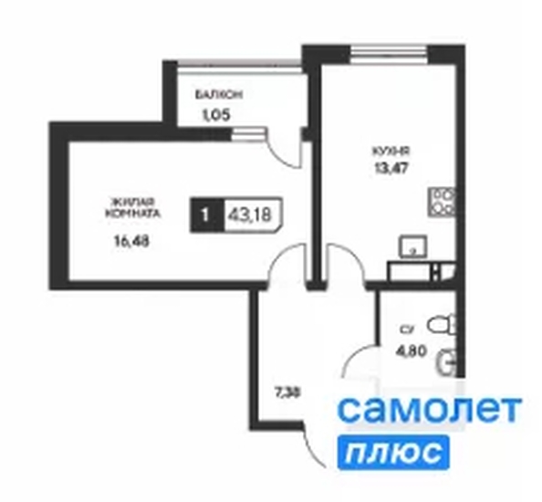 
  Продается 1-комн. квартира 43.18 м², в ЖК Центральный, корпус 1. Фото 13.