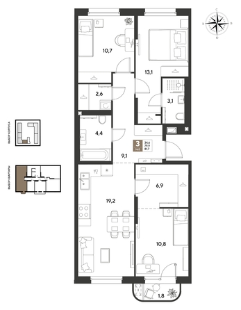 
  Продается 3-комн. квартира 81.7 м², в ЖК ГРЕЙД, литер 14. Фото 1.