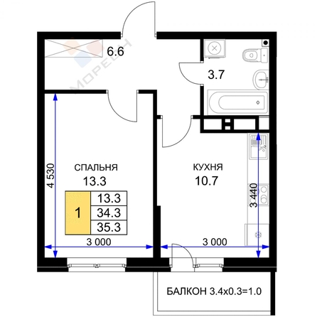 
   Продам 1-комнатную, 35.3 м², 1-й Лиговский пр-д, 4

. Фото 7.