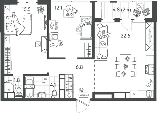 
  Продается 2-комн. квартира 65.05 м², в ЖК Все Свои ВИП, литер 4. Фото 1.