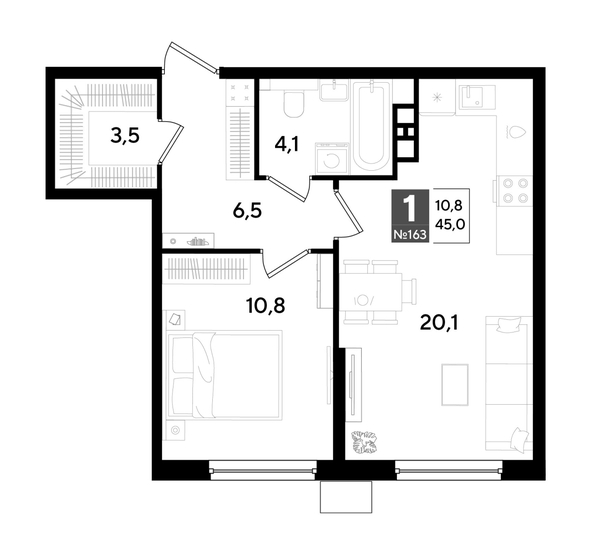 
  Продается 1-комн. квартира 44.1 м², в ЖК ДОГМА ПАРК, литера 18. Фото 1.