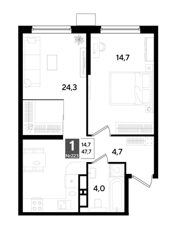 
  Продается 1-комн. квартира 46.8 м², в ЖК ДОГМА ПАРК, литера 18. Фото 1.