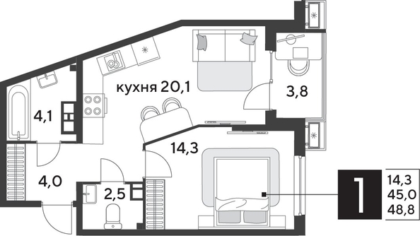 
  Продается 1-комн. квартира 48.8 м², в ЖК Парк Победы 2, литера 28. Фото 1.