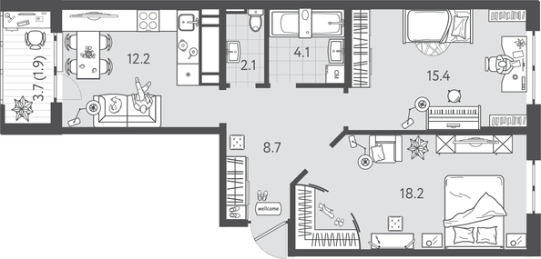 
  Продается 2-комн. квартира 62.65 м², в ЖК Все Свои ВИП, литера 3. Фото 1.