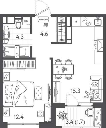 
  Продается 1-комн. квартира 38.3 м², в ЖК Все Свои ВИП, литера 3. Фото 1.