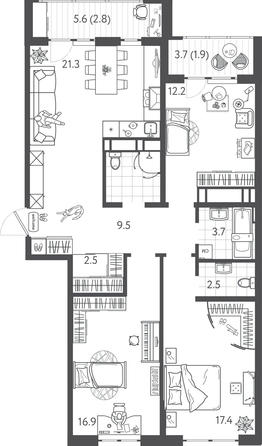 
  Продается 3-комн. квартира 93.2 м², в ЖК Все Свои ВИП, литера 3. Фото 1.