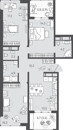 
  Продается 3-комн. квартира 90.9 м², в ЖК Все Свои ВИП, литера 3. Фото 1.