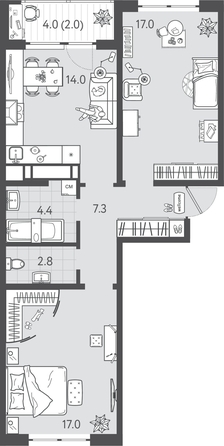 
  Продается 2-комн. квартира 64.1 м², в ЖК Все Свои ВИП, литера 3. Фото 1.