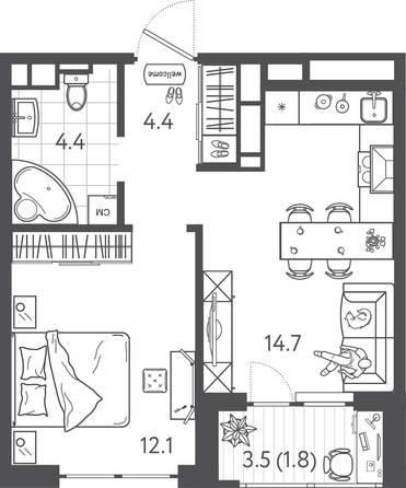 
  Продается 1-комн. квартира 36.75 м², в ЖК Все Свои ВИП, литера 3. Фото 1.