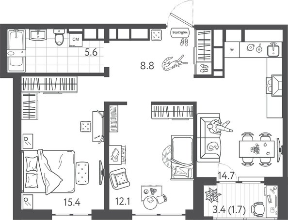 
  Продается 2-комн. квартира 58.2 м², в ЖК Все Свои ВИП, литера 3. Фото 1.
