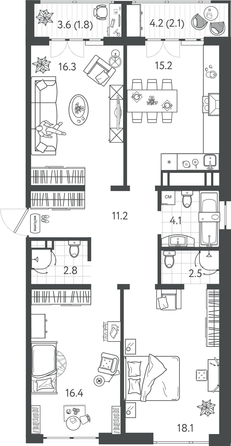
  Продается 3-комн. квартира 88.95 м², в ЖК Все Свои ВИП, литер 4. Фото 1.