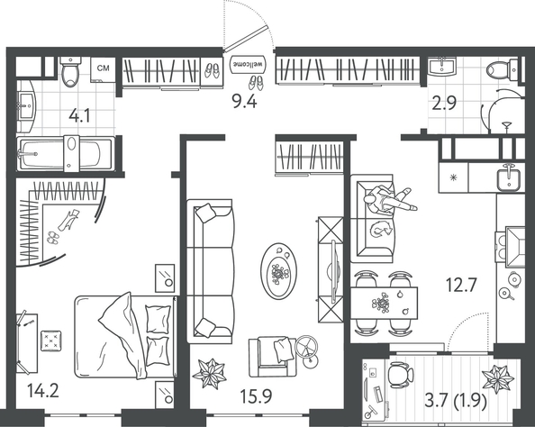 
  Продается 2-комн. квартира 60.4 м², в ЖК Все Свои ВИП, литер 4. Фото 1.