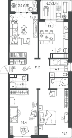 
  Продается 3-комн. квартира 88.95 м², в ЖК Все Свои ВИП, литер 4. Фото 1.