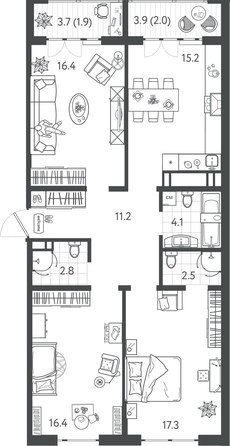 
  Продается 3-комн. квартира 89.15 м², в ЖК Все Свои ВИП, литер 4. Фото 1.
