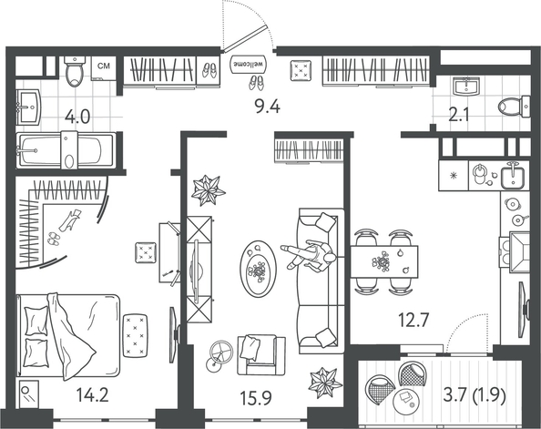 
  Продается 2-комн. квартира 59.2 м², в ЖК Все Свои ВИП, литер 4. Фото 1.