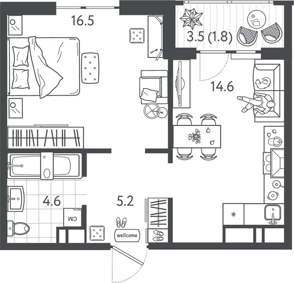 
  Продается 1-комн. квартира 42.6 м², в ЖК Все Свои ВИП, литер 4. Фото 1.