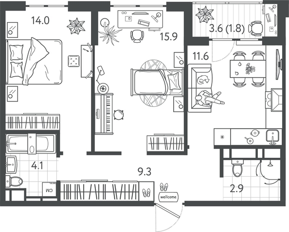 
  Продается 2-комн. квартира 59.45 м², в ЖК Все Свои ВИП, литер 4. Фото 1.