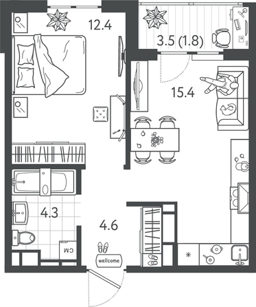 
  Продается 1-комн. квартира 38.2 м², в ЖК Все Свои ВИП, литер 4. Фото 1.