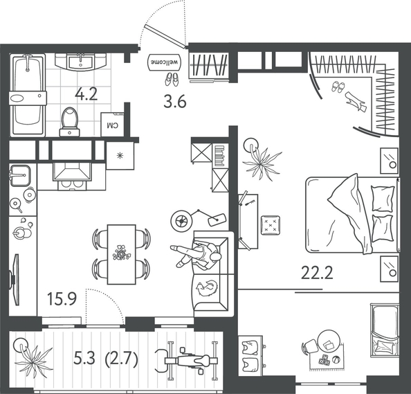 
  Продается 1-комн. квартира 47.55 м², в ЖК Все Свои ВИП, литер 7. Фото 1.