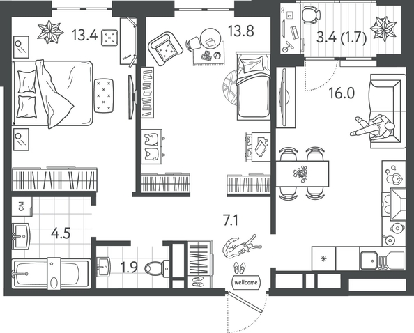 
  Продается 2-комн. квартира 58.4 м², в ЖК Все Свои ВИП, литер 7. Фото 1.