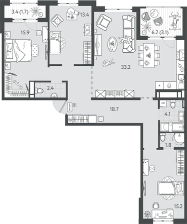 
  Продается 3-комн. квартира 107.8 м², в ЖК Все Свои ВИП, литер 7. Фото 1.