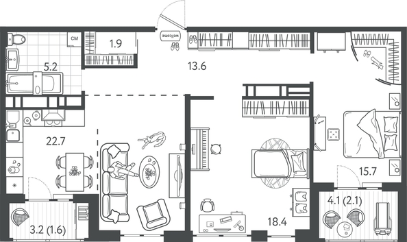 
  Продается 2-комн. квартира 80.3 м², в ЖК Все Свои ВИП, литер 7. Фото 1.