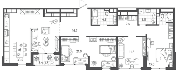 
  Продается 3-комн. квартира 112.85 м², в ЖК Все Свои ВИП, литера 6. Фото 1.