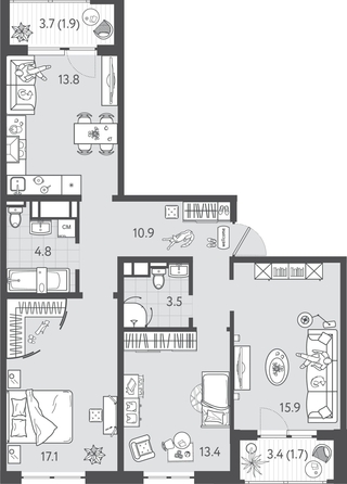 
  Продается 3-комн. квартира 83 м², в ЖК Все Свои ВИП, литера 6. Фото 1.