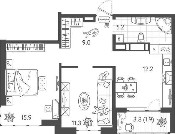 
  Продается 2-комн. квартира 55.4 м², в ЖК Все Свои ВИП, литер 8. Фото 1.