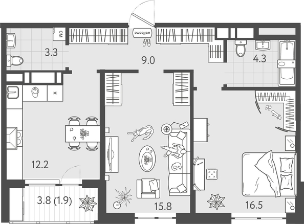 
  Продается 2-комн. квартира 62.5 м², в ЖК Все Свои ВИП, литер 8. Фото 1.