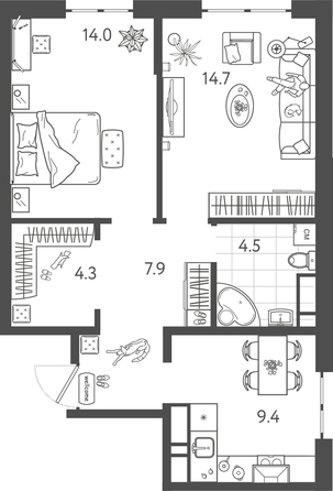 
  Продается 2-комн. квартира 55.1 м², в ЖК Все Свои ВИП, литер 8. Фото 1.