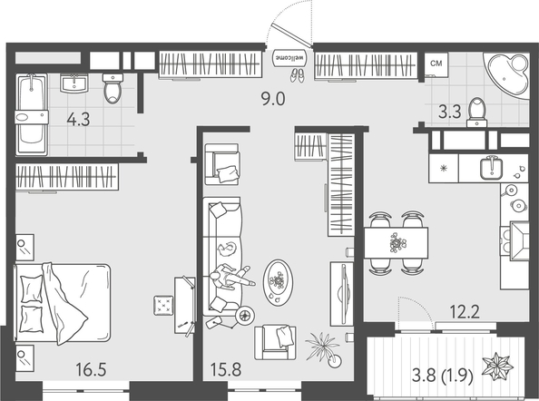 
  Продается 2-комн. квартира 62.6 м², в ЖК Все Свои ВИП, литер 8. Фото 1.
