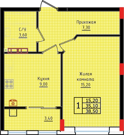 
   Продам 1-комнатную, 38.5 м², Суворов, дом 6

. Фото 2.