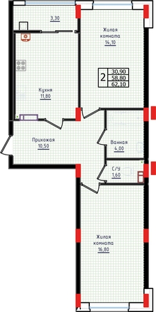 
   Продам 2-комнатную, 62.1 м², Суворов, дом 6

. Фото 2.