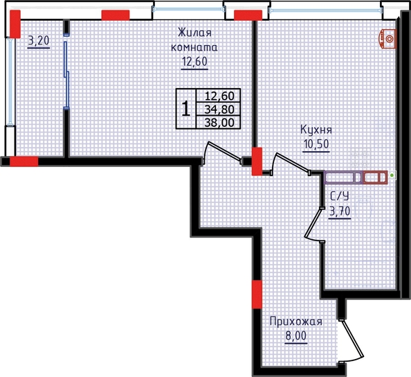 
   Продам 1-комнатную, 38 м², Суворов, дом 6

. Фото 2.