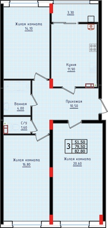 
  Продается 3-комн. квартира, 82.8 м², ЖК Суворов, дом 6
. Фото 2.